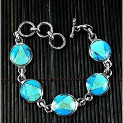 Handcrafted Mexican Alpaca Silver and Turquoise Disk Bracelet